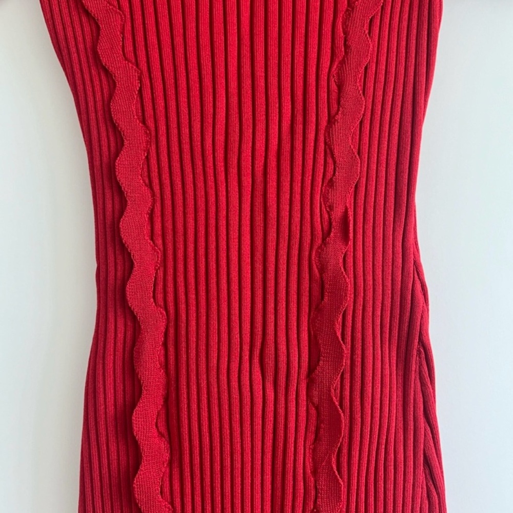 Jonathan Simkhai Red Ric Rac Knit Dress with Ribbing size L - Picture 4 of 6